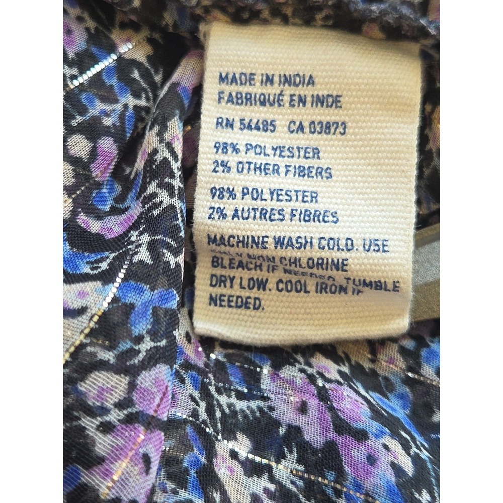 American Eagle Blouse Top Women's Small  Sheer Floral Ruffles Purple Black Zip - Picture 6 of 6